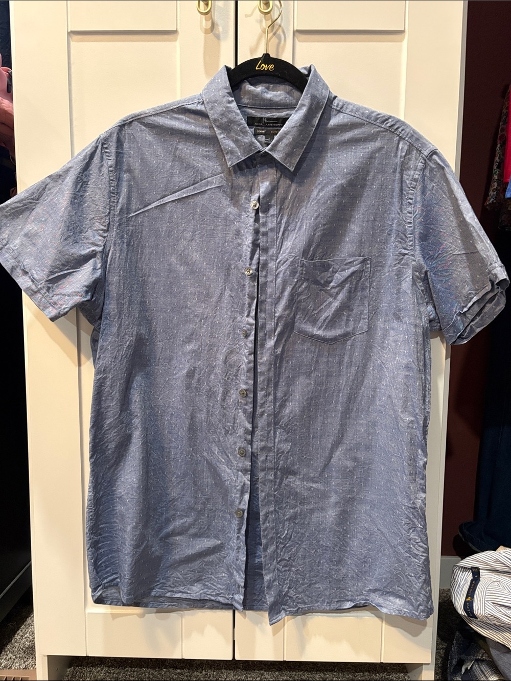 Marc Anthony Blue Short-Sleeve Button-Down Shirt with Chest Pocket